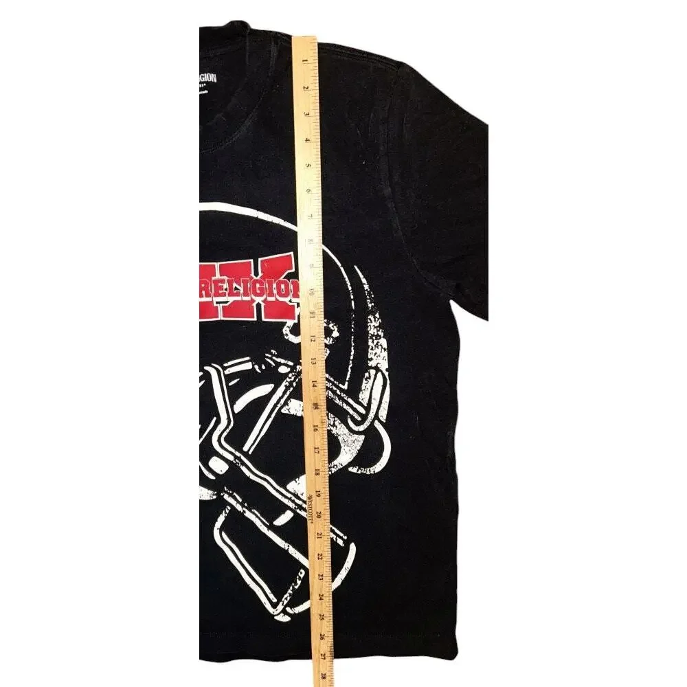 True Religion Football True Bowl Cotton Black Crew Neck T-Shirt Men's Medium